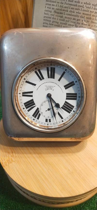 antique Goldsmiths & Silversmiths Company "8 Days" desk clock