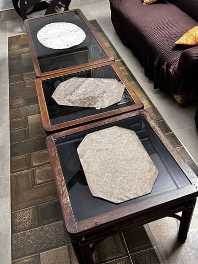 3-Piece Wooden Table Set with Glass Top / Center Tables