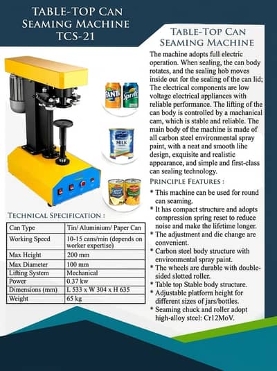 Table-Top Can Seaming Machine (Model: TCS-21)