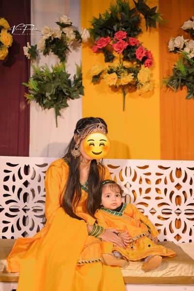 Handmade Mustard Mehndi Set Mom + Baby - Angrakha Gharara - Rs 7000