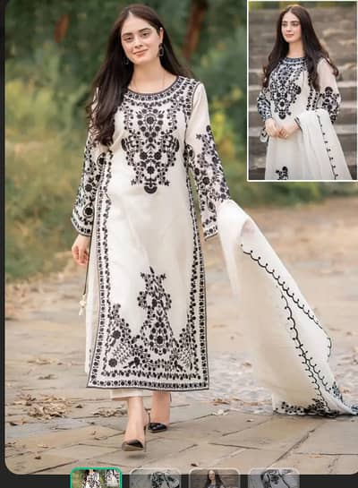Women's Heavy Embroidered Organza 3 Piece Suit with Embroidered Dupatt