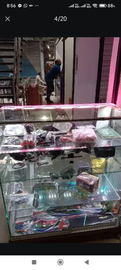 decoration display counter glass with lighting heavy frame 03424020386