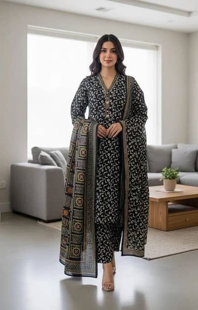 Multicolor Printed Lawn 3-Piece Gown Suit