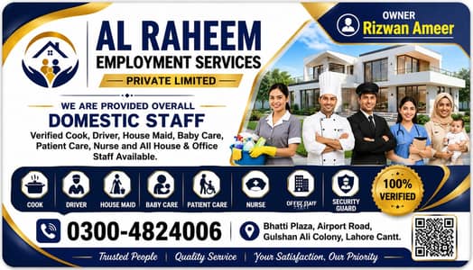House Maid, Driver, Babysitter, Nurse, Couple, Nanny, Driver & Cook