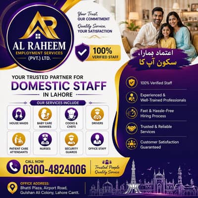 Babysitter, House maid, Cook , Nanny , Couple , Drivers ,Patient care