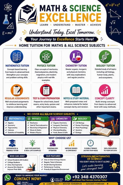 Home/online Tuition– Mathematics & All Science Subjects
