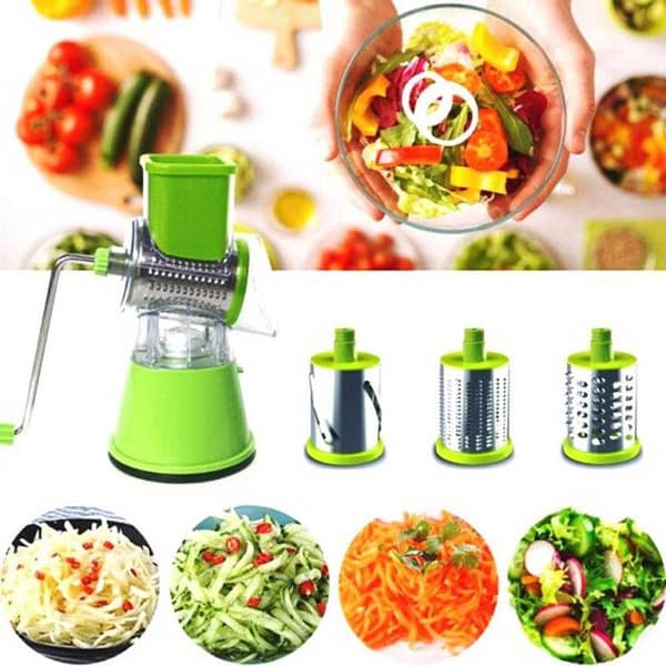 Manual Vegetable Cutter Slicer Round ,Grater,3 in1 Slicer,kadokash, Table top Drum grater Chopper Blades Multifunctional Kitchen Gadgets Cutting Machine.