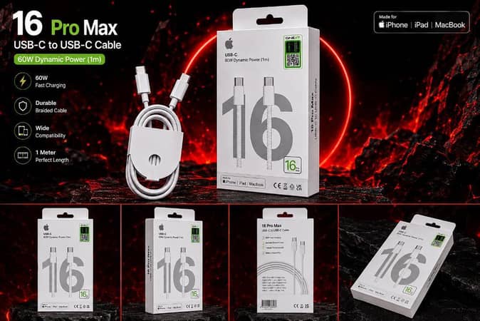 16 Pro Max 60W USB-C to USB-C Fast Charging Cable [1m] Premium Braided Type-C Data Sync Cord for iPhone, iPad, MacBook & Android Smartphones