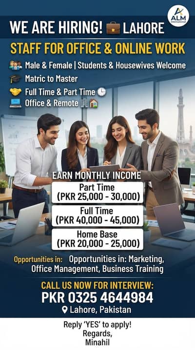 Hiring Male and Female For Work
