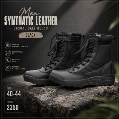 man's synthetic leather casual calf boots black size 40-44