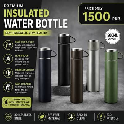 Premium Insulated Water Bottle 500ML – Stainless Steel | Hot & Cold F