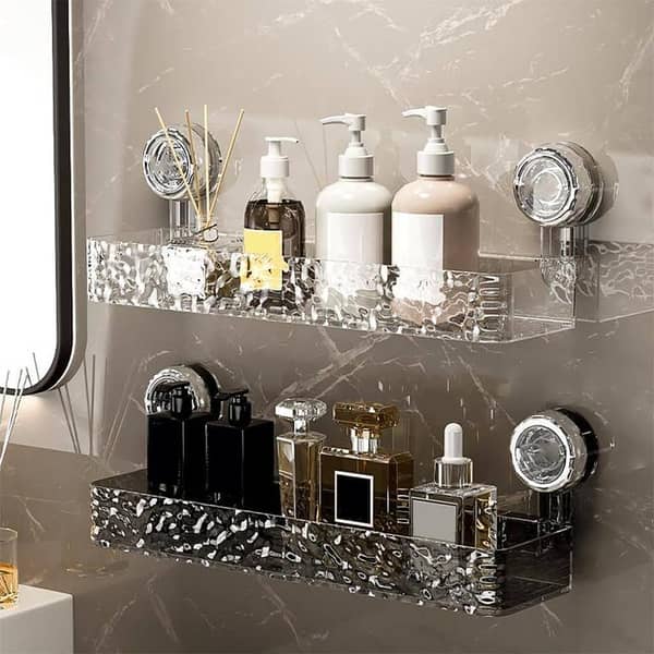 Light Luxury Style Corner Shower Caddy – Glacier Pattern Suction Cup Shelf, No-Drill Wall Mounted Storage Rack for Bathroom & Kitchen – Punch-Free Organizer