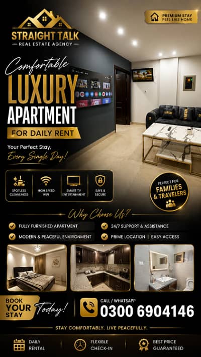 Luxury Fully Furnished Apartment for Daily Rent | WiFi + Smart TV | Family Friendly
