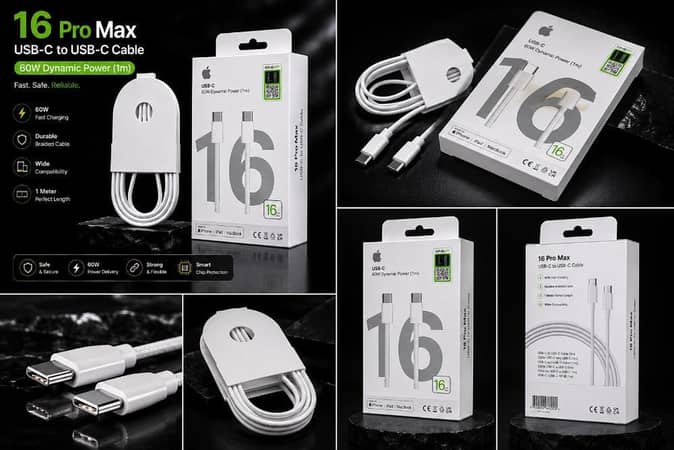 PACK OF 2 PCs 16 Pro Max 60W USB-C to USB-C Fast Charging Cable [1m] Premium Braided Type-C Data Sync Cord for iPhone, iPad, MacBook & Android Smartphones