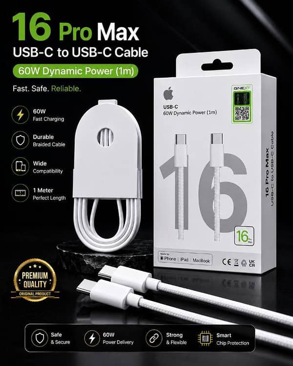 PACK OF 3 PCS 16 Pro Max 60W USB-C to USB-C Fast Charging Cable [1m] Premium Braided Type-C Data Sync Cord for iPhone, iPad, MacBook & Android Smartphones