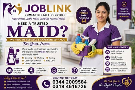 Maid /Cook/ Baby Care / Patient Care / Nurse / Kitchen Helper/ Driver