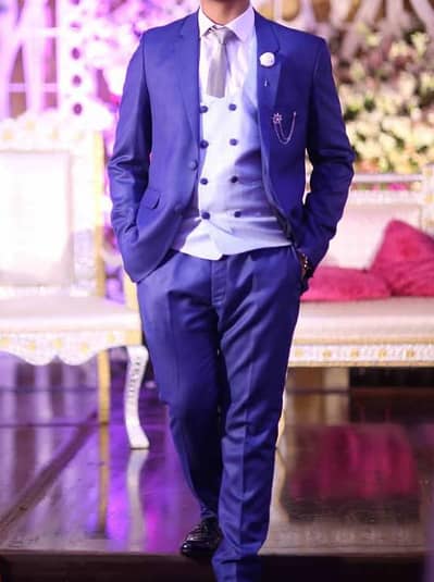 Royal Blue 3-Piece Suit with Light Blue Waistcoat (Worn 1-2 Times)