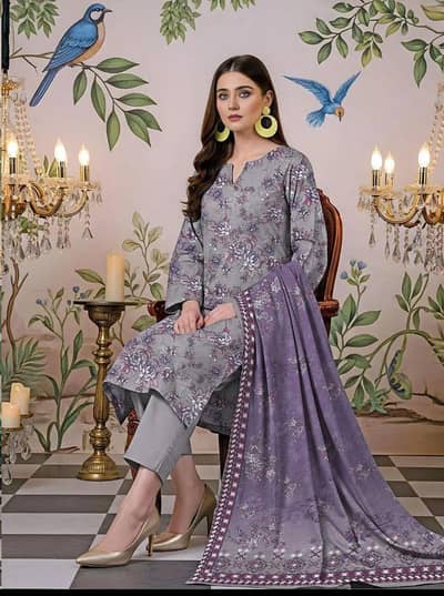 Unstitched Printed Lawn Grey Floral