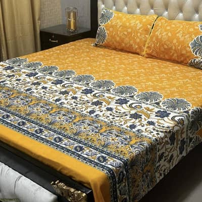 cash on deliverycrystal cotton printed double bed sheet set yellow 3pc