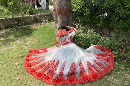Beautiful white & red fancy frock/maxi for girls.