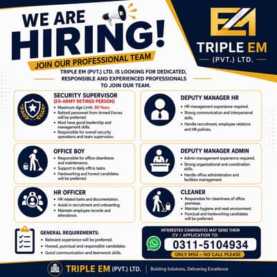 “Triple EM (Pvt. ) Ltd. – Multiple Job Vacancies | We Are Hiring”