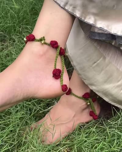Handmade Crochet Flower Payal / Anklet – Cute & Aesthetic 