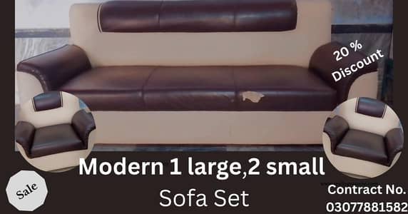 Luxury Brown & Cream Leather Sofa Set for Living Room