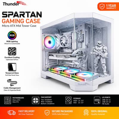 Micro ATX Panoramic Gaming PC Case | 4 ARGB Fans Pre Installed | Temp