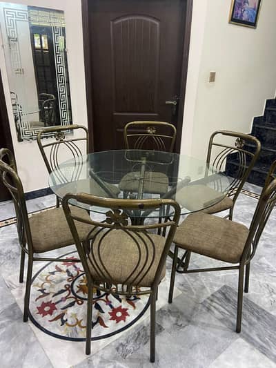 Stylish Round Glass Dining Table & 6 Chairs Set for Sale