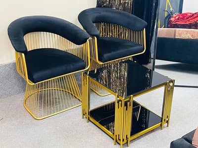 Modern Designer Bedroom Chair Set With 2x2 Brass Table