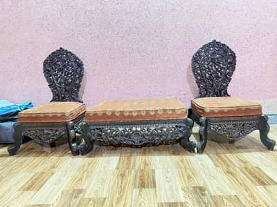 3-piece carved wooden sofa set