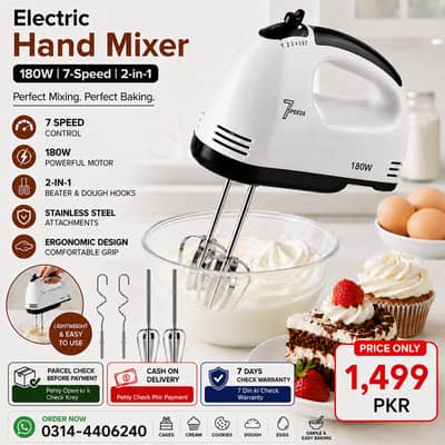 Electric Egg Beater 7 Speed Hand Mixer for Cake Baking