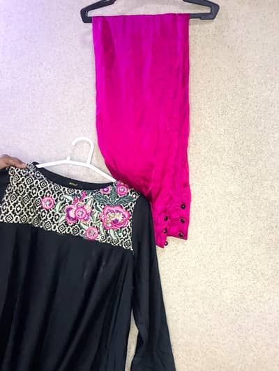 Black & Pink Embroidered & tila work + trouser – Worn Once, Like New