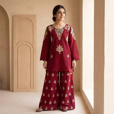 stiched cotton embroided 2 peive suit