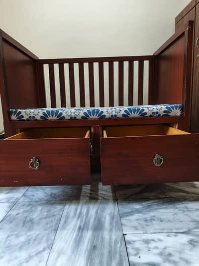Solid Wood Baby Cot / Bed with Storage Drawers & Mattress