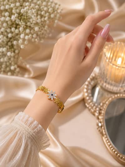 Stainless Steel Floral Butterfly Cuff Bracelet