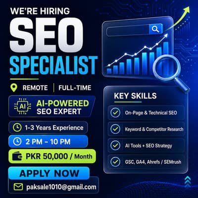 SEO Specialist Required – Remote Job - Online - Full Time- 2pm to 10pm
