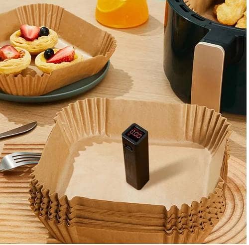 50Pcs Disposable Air Fryer Baking Papers – Non-Stick Oil-Proof Parchment Paper Liners for Air Fryer, Baking & Cooking