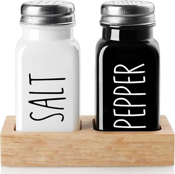 Salt and Pepper Shakers Set, Dopeca 2.7oz Glass Salt Shaker with Stainless Steel Lid, Black and White Modern Kitchen Deco. r and Accessories, Cute Salt and Pepper Set for Kitchen or Restaurant