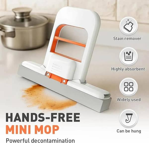 New One-Hand Press Mini Foldable Desktop Mop Self Wringing | Portable Sponge Mop for Kitchen Bathroom Glass Table | No Hand Wash Mini Cleaning Mop | Space Saving Compact Cleaning Tool