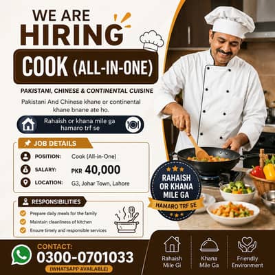 Cook Required Khansama باورچی درکار ہے
