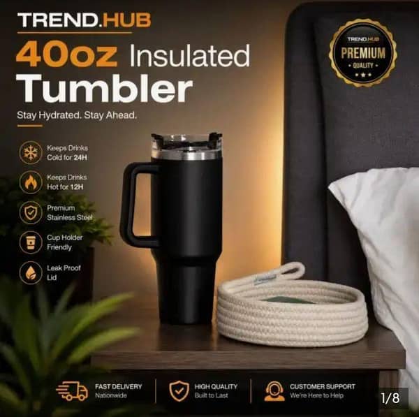 40oz Insulated Stainless Steel Tumbler with Handle & Leak-Proof Lid