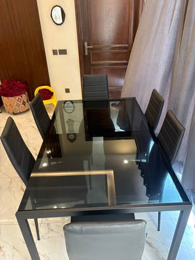 Elegant Glass Dining Table Set with 6 Chairs – Excellent Condition