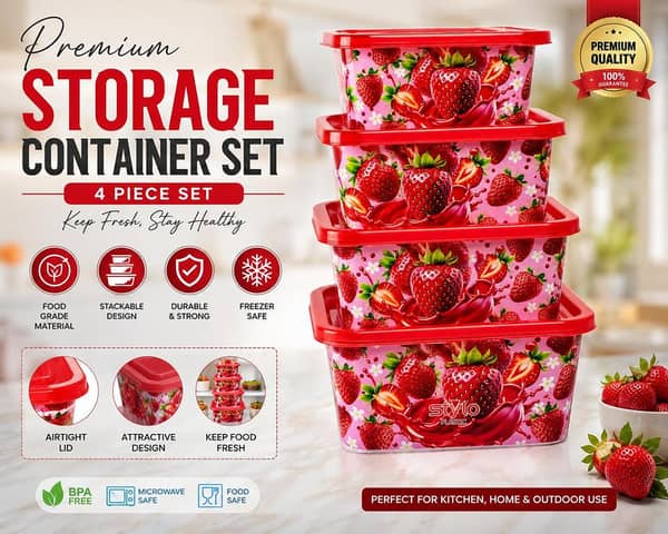 Premium 4 Piece Food Storage Container Set | Airtight Kitchen Containers | Stackable & Freezer Safe
