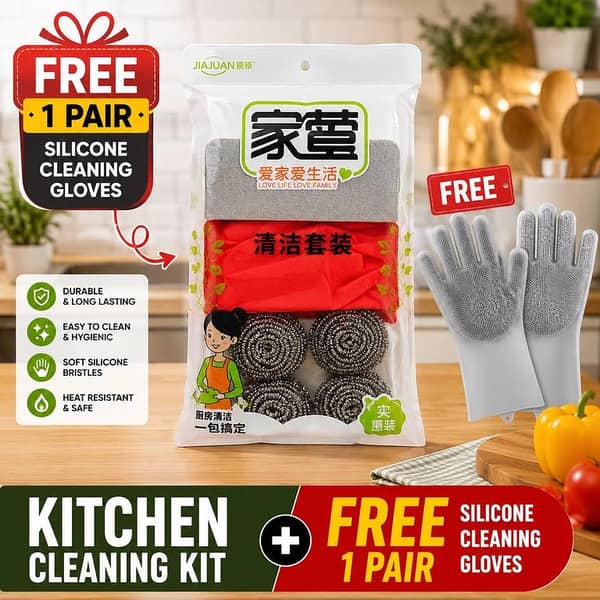 Complete Kitchen Cleaning Kit with Microfiber Cleaning Cloths, Scrubbing Pads and Bonus Silicone Cleaning Gloves