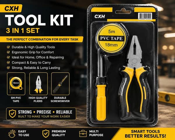 3 in 1 Tool Kit Set with 5M PVC Measuring Tape, Pliers & Screwdriver