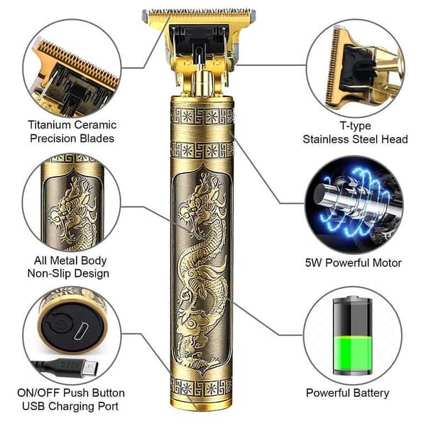 T9 Vintage Hair Trimmer for Men with Zero Gap T-Blade and USB Rechargeable Grooming Kit
