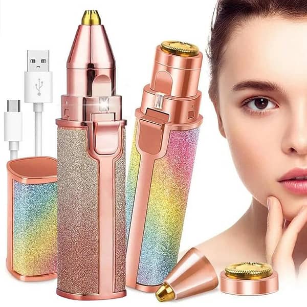 Noor Mega Store 2-in-1 Rechargeable Hair Remover & Eyebrow Trimmer with LED – Painless Facial Razor for Face, Lip, Chin, Nose & Bikini