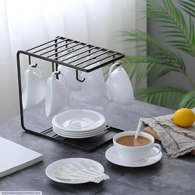 Black metal Mugs and plates stand for kitchen