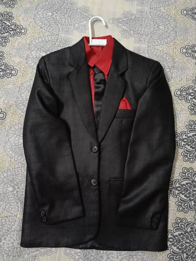 Black Pent Coat with Red Shirt and Black Tie